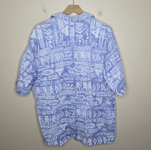 Nomadic Traders | Blue Tribal Hieroglyphic Print Short Sleeve Shirt Size XL - Picture 5 of 5